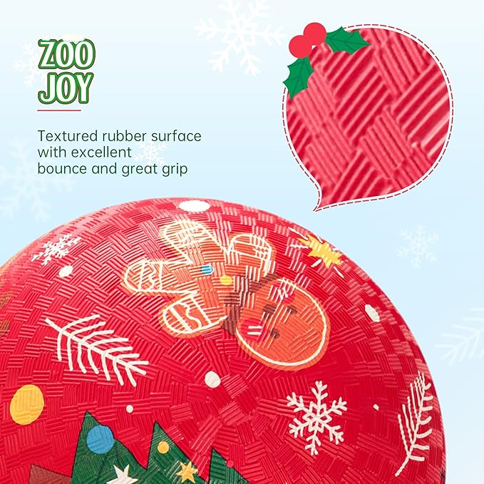 ZOOJOY Pack of 2 Cartoon Playground Balls, Christmas Toys Balls for Toddler 1-3, 8.5" Rubber Ball Bouncy Kickball, Indoor & Outdoor Game, for Boys Girls 2-4 with Pump