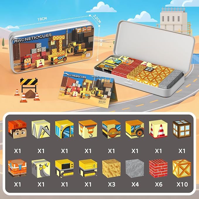 Magnetic Blocks with Magnet Box-35PCS Magnet Cubes, Magnetic Tiles Kids Build Cubes Travel Game Toys, Road Trip ‌Sensory Toy Christmas Birthday Gifts for Boys & Girls Ages 3