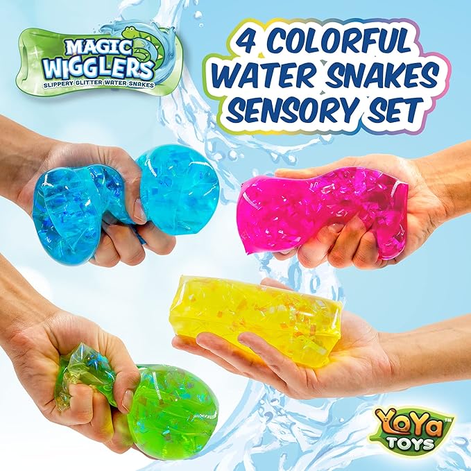 YoYa Toys Magic Wigglers Water Snake Fidget Toy - Water Wiggler Toy, Water Snakes Trick Stress Toy, Slippery Tricky Wiggler Tube - 4-Pack Squishy Sensory Fidget Water Snake Toy, 5-inch Novelty Gift
