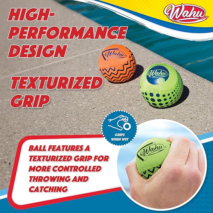 Wahu Super Grip 100% Waterproof Skimball Set, Pack of 2 Water Skipping Balls for Pool and Beach, Skips Over 150' on Water, Green/Orange