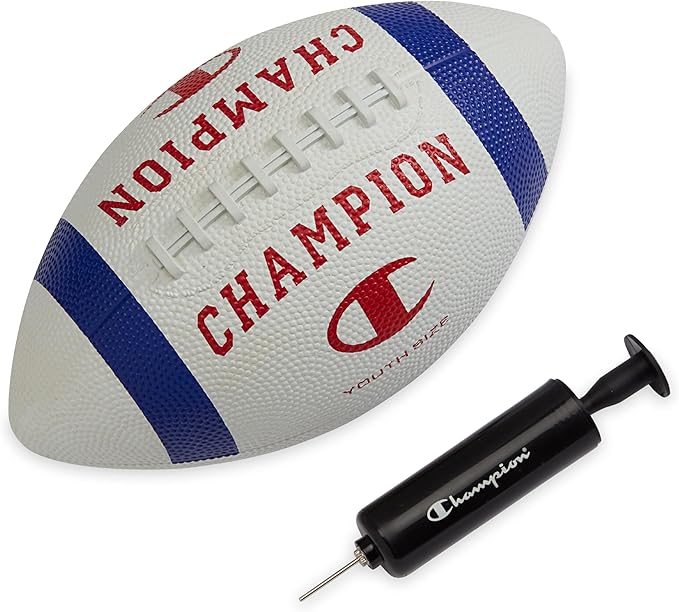 Champion Blitz Football, All-Weather Football, Enhanced Grip, Durable Rubber Cover and Molded Laces, for Outdoor Sports & Training, Includes 6 Ball Pump