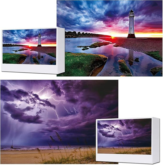 WISHDIAM Jigsaw Puzzles for Adults,2 Pack 1000 Pieces Puzzles,1000 Piece Puzzles for Adults,Sunset Lighthouse & Purple Lightning Puzzle,National Park Puzzle for Women & Mom