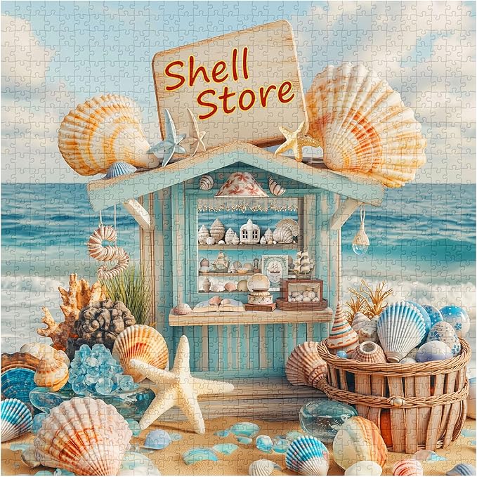 Seashells Puzzles for Adults 1000 Pieces, Beach Starfish Art Jigsaw Puzzles, Challenging Ocean Puzzle as Home Wall Art