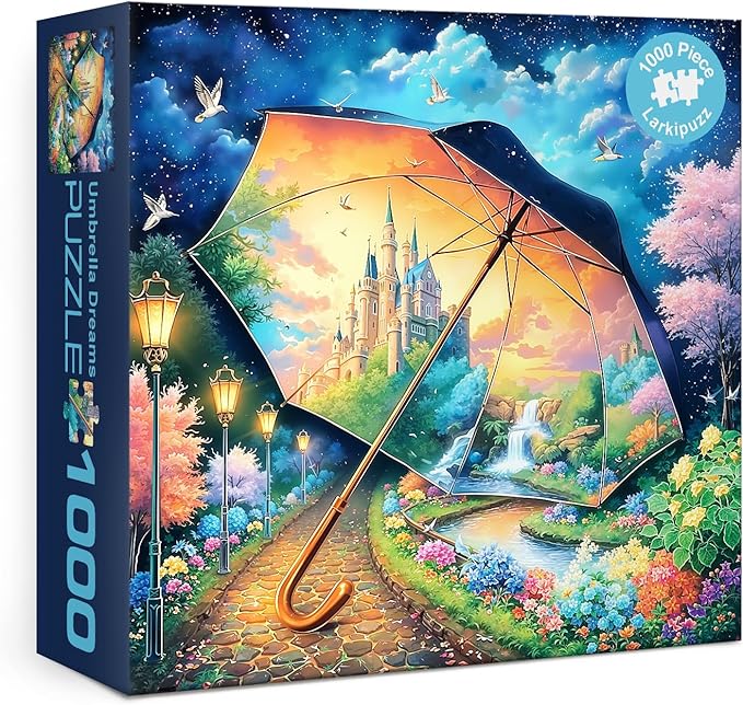 Aesthetic Garden Puzzles for Adults 1000 Pieces, Beautiful Umbrella Landscape Flower Plant Jigsaw Puzzles, Colorful Art Nature Floral Sunset Scenic Wildflower Puzzle