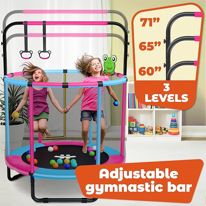 Happin® 55’’ Trampoline for Kids with Safety Enclosure, Indoor & Outdoor Toddler Trampoline, Ultra Safe Design with Multi Activity Accessories, Perfect Toddler Gift for Boys & Girls Ages 1–8