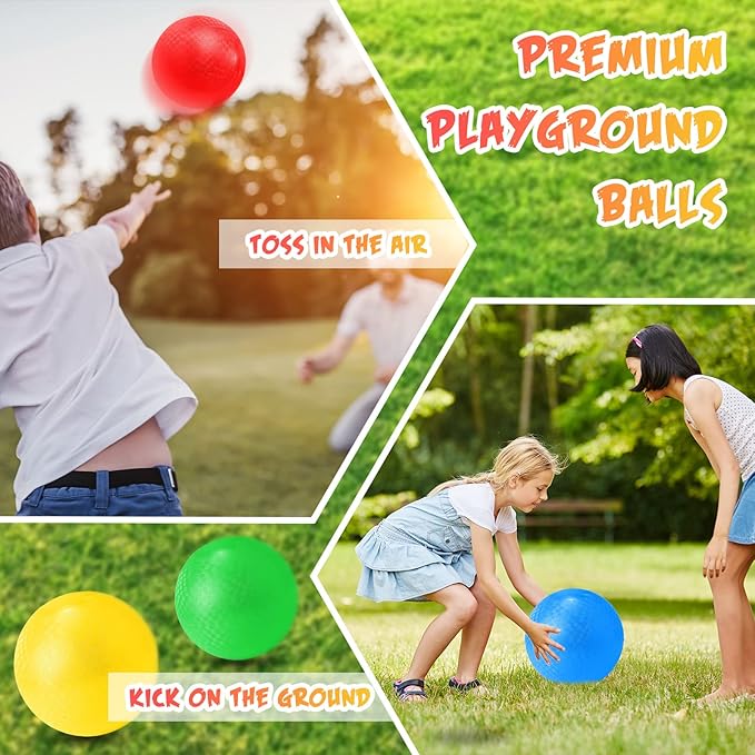 Jerify 12 Pcs Playground Balls Bulk 10 Inch Kickball Bouncy Balls for Kids Inflatable Bouncing Handball for Kids Adults Indoor Outdoor Games Gym Picnic Camp Yoga Exercise