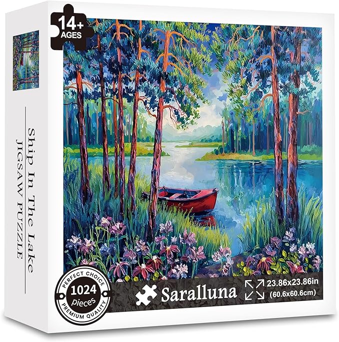 Puzzle for Adults 1024 Pieces,Forest Lake Red Boat Puzzle, Challening Impossible Difficult Hard Fun 1024 Pieces Jigsaw Puzzles for Adults