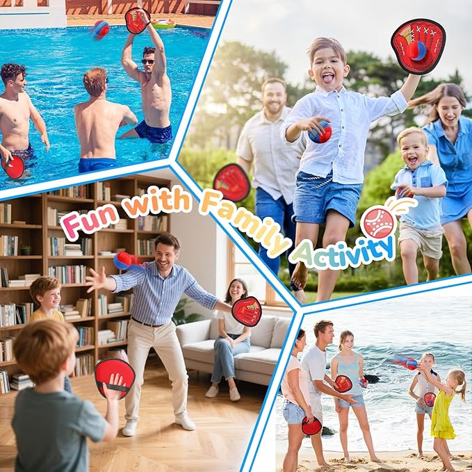 DISHIO Toss and Catch Ball Game Outdoor, Yard Games Beach Toys Pool Toddler Baseball Glove & Catch Ball Toys