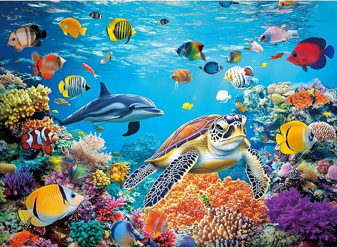 300 Pieces Underwater World Puzzle for Adults, Sea Turtle Jigsaw Puzzle 300 Pieces Recycled Cardboard Puzzles for Adults, Family Challenging Game Home Decor Gift Toy for Teens Kids Seniors 20.5×15 in