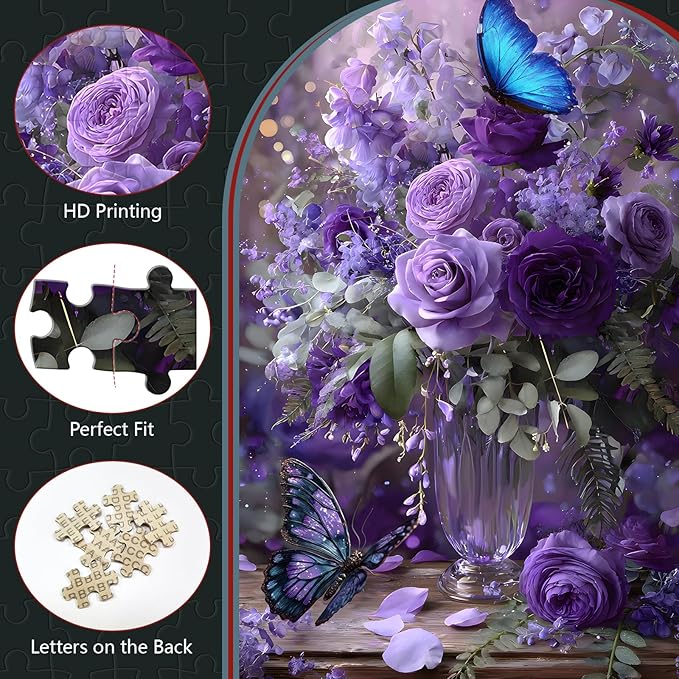 Great Jigsaw Puzzles for Adults 300 Pieces Purple Floral Butterfly Puzzles for Adults Toys Gift Family Decoration Kids Puzzle