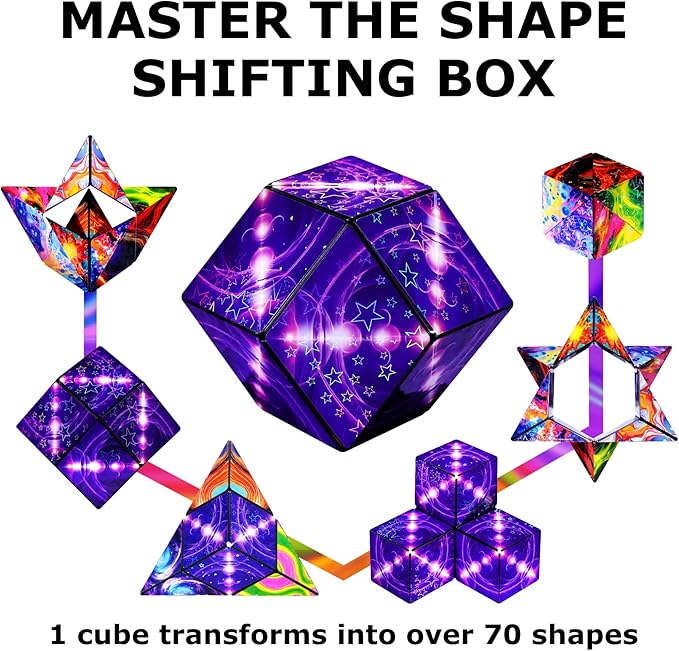Shashibo Shape Shifting Box - STEM Fidget Toy with Ultra Strong Magnets - Sensory Puzzle Cube Transforms Into 100+ Shapes, Easter Basket Stuffers Gift for Kids, Teens, and Adults (Cosmos)