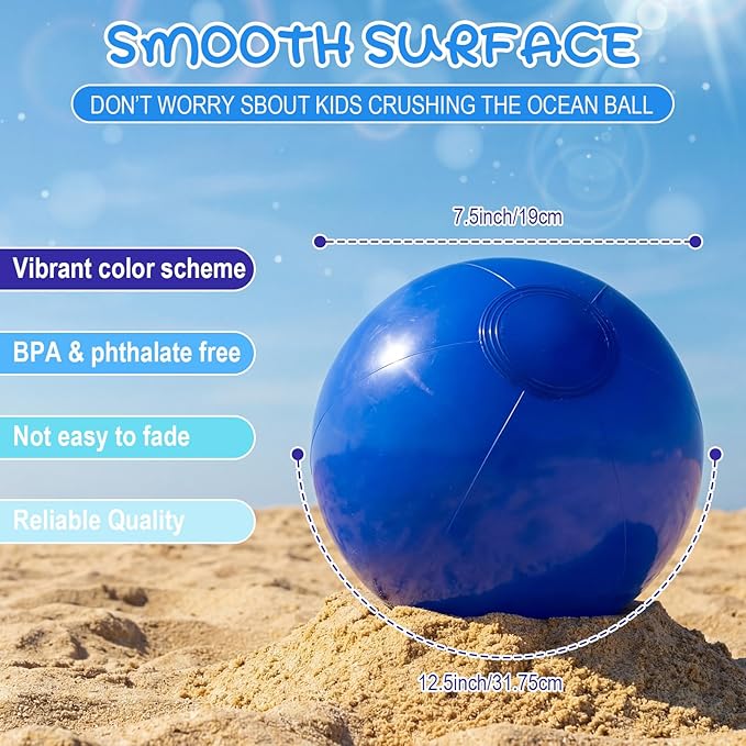 Realspring 24 Pcs Inflatable Beach Balls for Kids Bulk Pastel Solid Color Jumbo Beach Ball Swim Pool Floating Toys Baby Shower Birthday Summer Party Decor(Blue and White,12.5 Inch)