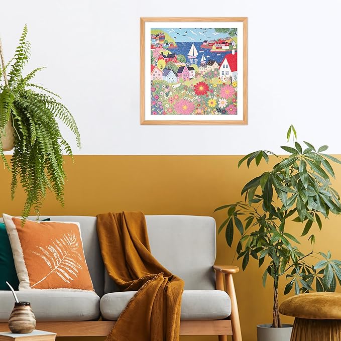 Jigsaw Puzzles for Adults 1000 Pieces, Peaceful Art Colorful Square Challenging Game for Family Activity Home Decor, 22.5x22.5 Inches, Seaside Town