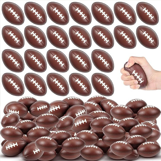 Wettarn 100 Pcs 3.54 Inch Mini Footballs Bulk Foam Small Soft Stress Sport Tiny Balls for Adults Indoor Outdoor Play Rewards Party Favors Gift Decorations (Brown)