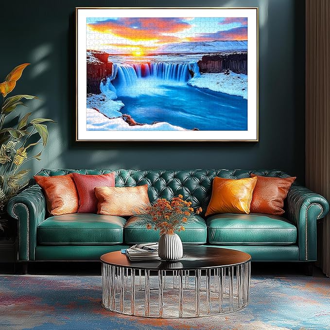 Puzzles for Adults 1000 Pieces, Icelandic Waterfall, Impossible Hard Difficult Challenging Puzzles for Adults, Landscape Jigsaw Puzzle for Family Games Gift, 27.5 x 19.7 inch