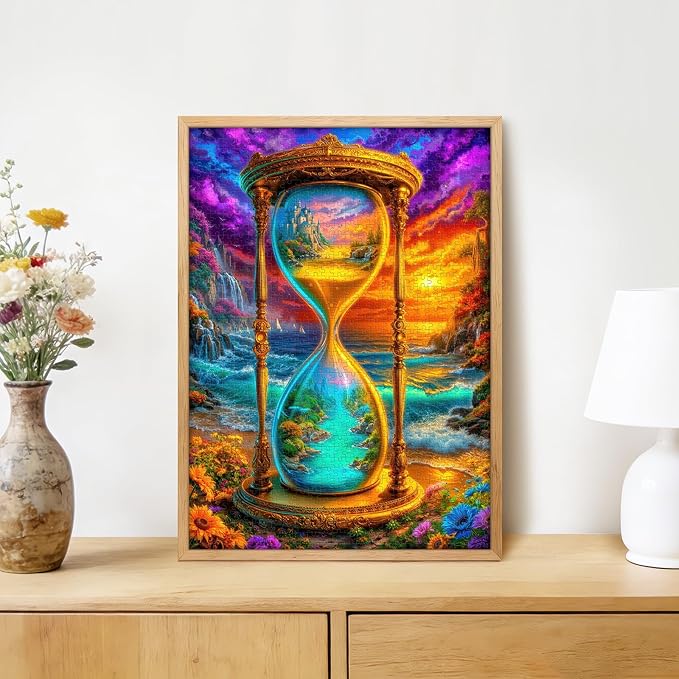 Fantasy Hourglass 1000 Piece Puzzle for Adults - Magical Time & Landscape Art, Dual World Scene, Poster & Lettered Back, 20"x28" HD, Gift for Fantasy & Art Lovers