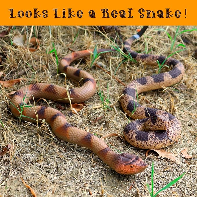 2 Pcs Realistic Snakes Rubber Plastic Snake Prank Snake for Party, Tricking People, Garden Props Decorations, 14in