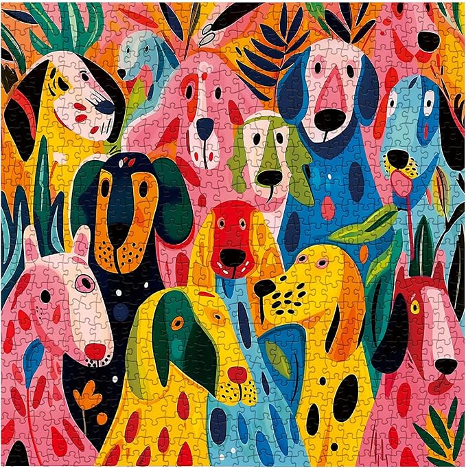 Colorful Dog Puzzle for Adults 1000 Pieces, Funny Puppy Jigsaw Puzzle, Abstract Animal Plant Puzzle