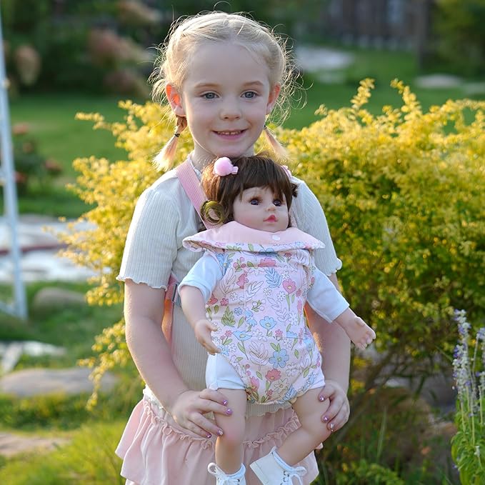 GAGAKU Baby Doll Carrier for Toddlers, Doll Carrier for Little Girls, Toy Baby Dolls Sling for Kids, Reborn Baby Doll Accessories, Colorful Flowers