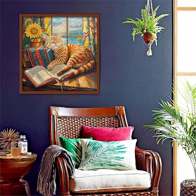 Cat Puzzles for Adults 1000 Pieces, PICKFORU Animal Kitten Jigsaw Puzzles Funny Sleep Kitty, Difficult Unique Book Puzzle for Cat Lovers