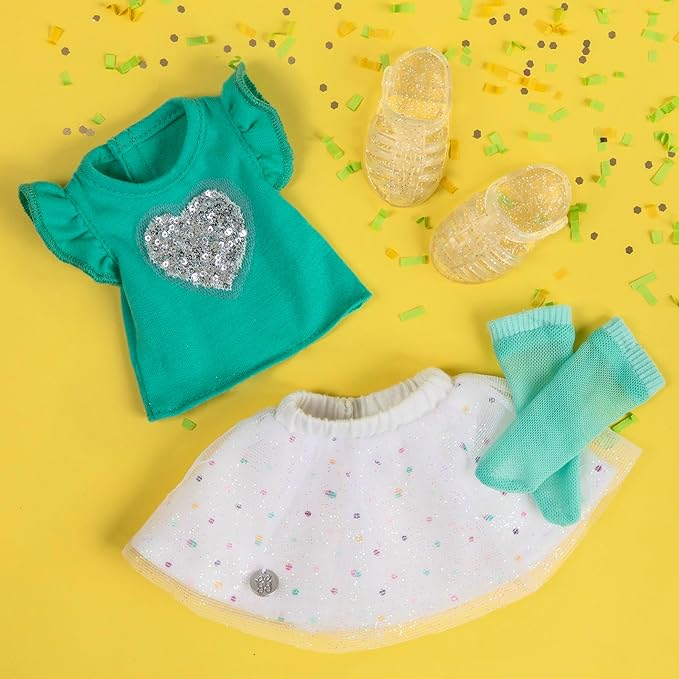 Glitter Girls – 14-Inch Doll Clothes – Sparkling with Style Glittery Top and Skirt Regular Outfit - Doll Top & Skirt, Green White - 3+ Years