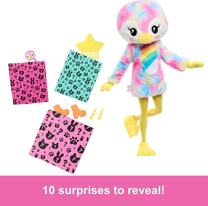 Barbie Cutie Reveal Doll & Accessories, Color Dream Series, Tie-Dyed Penguin Costume & 10 Surprises Including Color Change