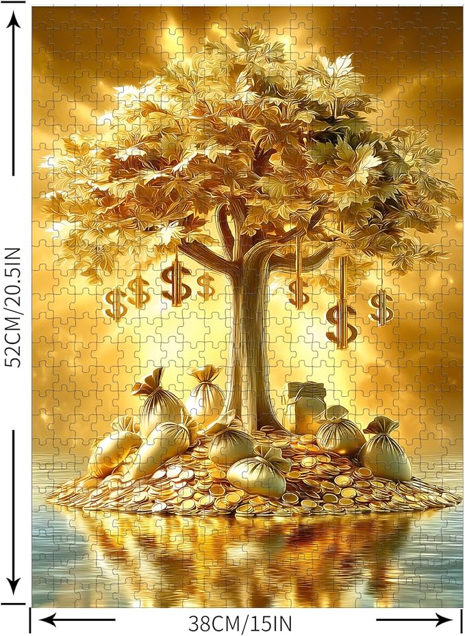Puzzles for Adults 500 Pieces, Fortune Tree Jigsaw Puzzles - Golden Money Tree, Impossible Money Puzzle for Seniors Families,20.47x14.96 inches, 1:1 Poster, Letter on The Back