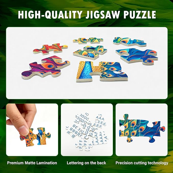 Colorful Peacock Artwork Puzzles for Adults 1000 Pieces, Perfectly Letter on Back No Dust, Rainbow Peacock Artwork Jigsaw Puzzle Animal Lovers, Challenging Puzzle Perfect for Game Nights