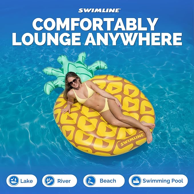 Swimline Pineapple Jumbo Floating Pool Island Yellow/Green 88x50''