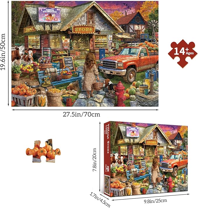 HUADADA Puzzles for Adults 1000 Pieces,Challenging Game Toys, Puzzles 1000 Pieces,Impossible Puzzle, Family Decoration Puzzle 1000-Countryside Supermarket