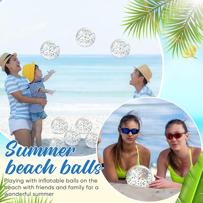 Hungdao 25 Pcs Inflatable Glitter Beach Ball 8 Inches Mini Clear Floatable Confetti Ball for Kids Bulk Swimming Pool Theme Party Toy for Hawaiian Theme Party Decorations Favors Supplies