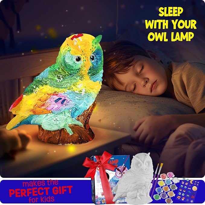 Paint Your Own Owl Lamp Kit, Art Supplies Painting Kits for Kids 6-12, Arts and Crafts for Kids Ages 8-12, Owl Toy Girls Boys Birthday Easter Gifts for Kids Ages 3 4 5 6 7 8 9 10 11 12+