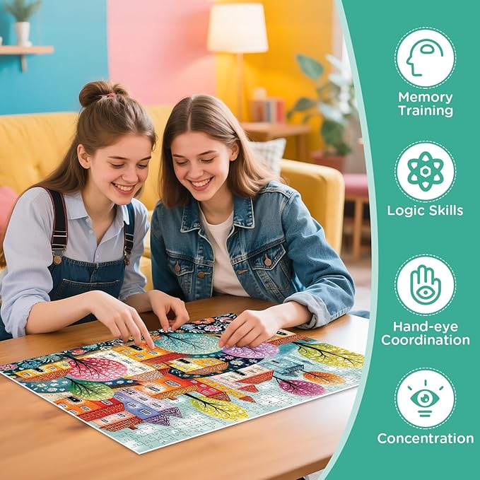 Puzzles for Adults 500 Pieces,Colorful Town Puzzle for Adults 500 Pieces,Spring House Jigsaw Puzzles for Seniors,Recyclable Cardboard Puzzle,Perfect for Game Nights Giving Puzzles,20.5x15 in