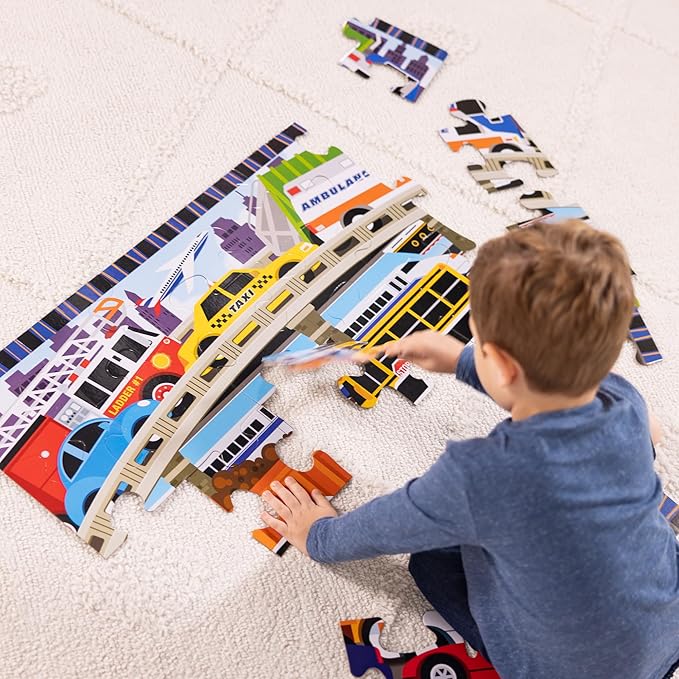 Melissa & Doug Traffic Jam Jumbo Floor Puzzle (24 Pieces, 2 x 3 Feet), Vehicle-Themed Jigsaw Puzzle for Preschoolers and Kids Ages 3+ - FSC Certified