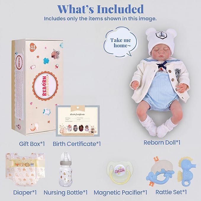 JIZHI Reborn Baby Dolls Boy - 20 Inch Cute Soft Realistic Newborn Baby Doll with Poseable Body, Real Life Baby Dolls with Accessories for 3+ Year Old Gifts, Pretend Play