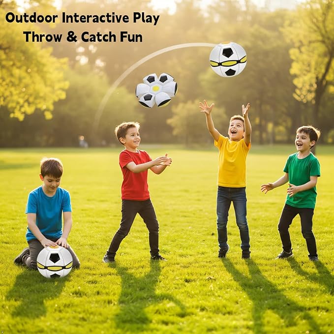 Magic Ball - 2-in-1 Shape-Shifting Magic Bouncing Ball with 6 LED Lights, Flying Saucer Disc, Impact-Activated Light Up Toys for Indoor & Outdoor Play, Frisbees for Kids (Soccer Pattern)