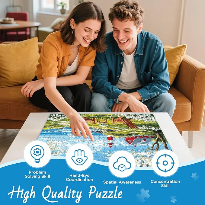 500 Pieces Puzzles for Adults, Relaxing Coastal Lighthouse Jigsaw Puzzles, Premium Seaside Scenic Landscape Wall Art for Home Decor, Challenging Gift for Women & Men, 20.5x15 in