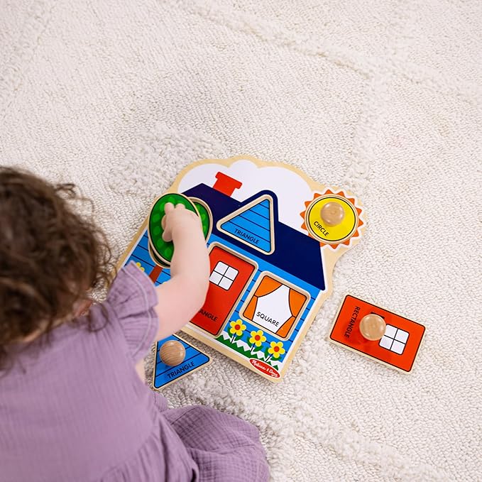 Melissa & Doug First Shapes Jumbo Knob Puzzle, Wooden Peg Puzzle for Toddlers, Educational Toy for Shape Recognition and Fine Motor Skills, Ages 1+