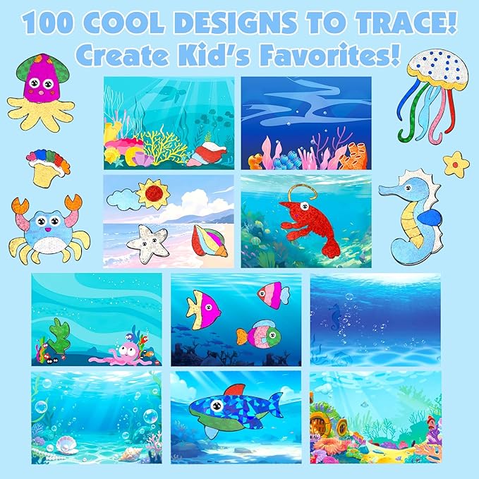 AJAZPER Foil Crafts for Kids, Arts Kit for Kids, Art & Craft Supplies Kits, DIY Creative Activity Travel Toy Gift, Ideal Birthday Christmas Party Favor Gifts for Girls Boys Ages 4+ (Blue)