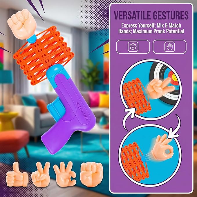 VOSAREA Retractable Fist Hand Prank Prop Plastic Spring Fist Shooter Extendable Arm Grabber Fists Reacher 4 Gestures Shooters Retractable Party Trick Prop for Halloween Chirstmas Party
