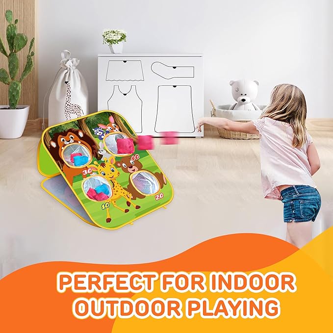 Animal Bean Bag Toss Game Kids Outdoor Toys, Family Party Games for Kids, Double-Sided Foldable Cornhole Board, Outside Lawn Party Toy, Birthday Gift for Boys Girls Toddler Age 3 4 5 6 7 8