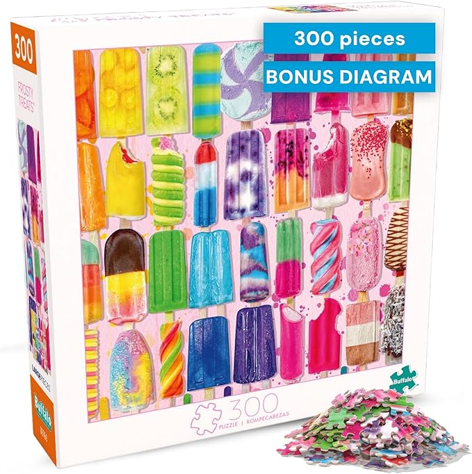 Buffalo Games - Frosty Treats - Lars Stewart - 300 Piece Large Jigsaw Puzzle for Adults - Playful Summer Ice Cream Art - Finished Size is 21.25 x 15.00, Oversized Pieces