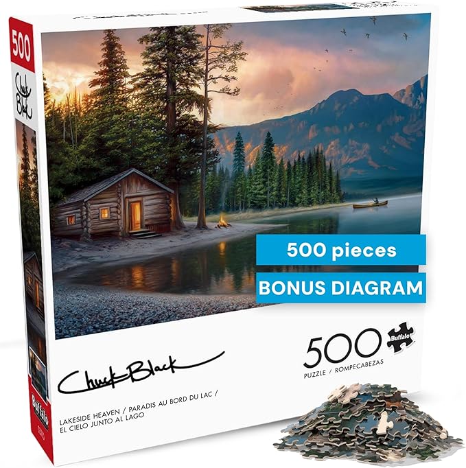 Buffalo Games – Lakeside Heaven Jigsaw Puzzle, 500 Piece Puzzle for Adults, Peaceful Lake Landscape Art by Chuck Black