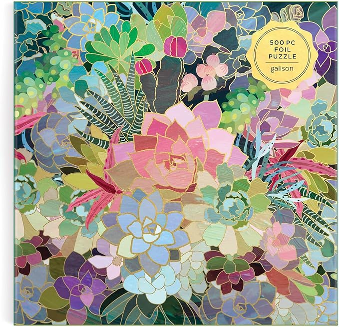 Galison Succulent Mosaic 500 Piece Foil Puzzle from Galison - 20" x 20" Beautifully Illustrated Puzzle, Thick & Sturdy Pieces, Fun and Challenging Activity for Adults, Unique Gift Idea!
