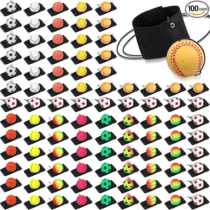 Skylety Wrist Return Ball on a String 1.85'' Rebound Sport Ball with Elastic Strap and String, Basketball Baseball Soccer Tennis Wristband Toy for Teens Adults Gifts, Wrist Exercise or Play