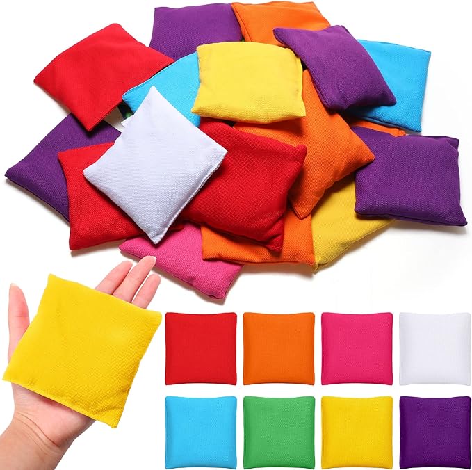 32 Pack Bean Bags Toss for Kids Cornhole Bean Bags Colorful Bean Bags for Tossing Canvas Toss Bags Hand Toy Toss Games Weights for Outdoor Yard Games, Assorted Colors (Bright Colors, 3.94 x 3.94 Inch)