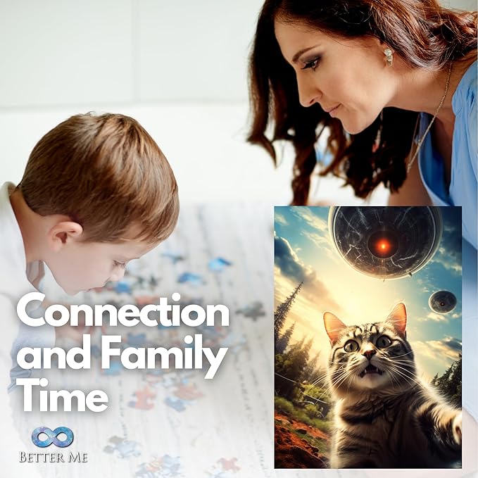 UFO Selfie Cat 500-Piece Puzzle - UFO Cat Jigsaw Puzzle for Adults with Alien Spaceship, Fun and Unique for Fans of Felines and Extra Terrestrials (500 Pieces)