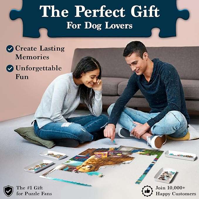 Jigsaw Puzzle 1000 Pieces - The Morning Dump, Fun for Families, Friends, Puzzle Enthusiasts, Game Nights, Includes Sorting Trays, Poster, Gifts for Dog Lovers Ages 15+, Finished Size 27.5” x 19.5"