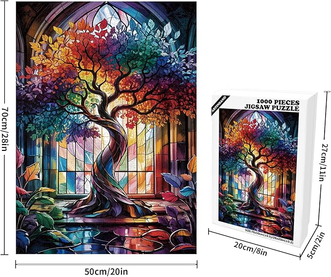 Great Jigsaw Puzzles for Adults 1000 Pieces Stained Glass Tree of Life Wooden Challenging Puzzles Gift for Friends Family Home Decoration Puzzle