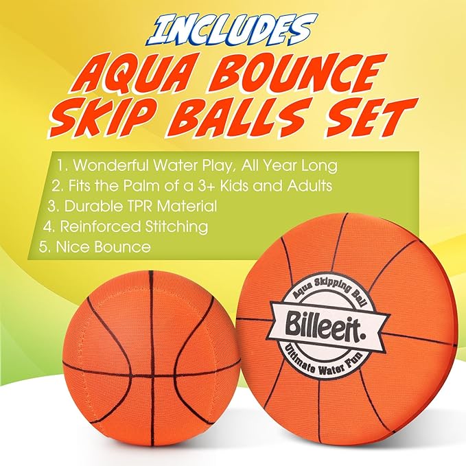 4Pcs Water Skipping Balls for Pool Play, Water Pool Beach Swim Toys for Kids Ages 4-8, 8-12 and Adults, Include 2 Balls and 2 Discs